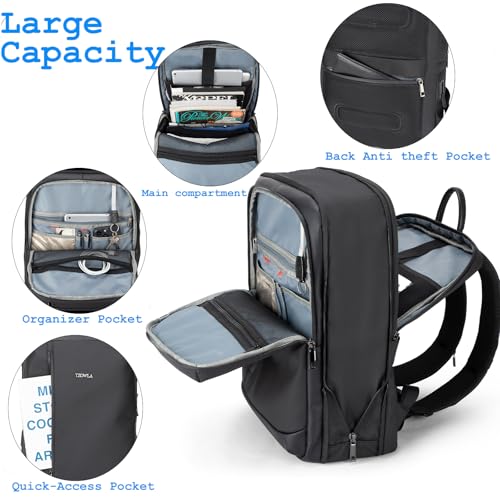 Tzowla Business Commute Laptop Backpack Fit 17.3 Inch Laptop,Slim & Expandable Waterproof Work Backpacks with Luggage Strap,Travel Lightweight Bag Gift for Men Women(Black) - color: Black
