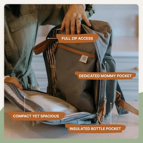 Parker Baby Diaper Backpack - Full Zip Diaper Bag with Insulated Pockets - Gray - color: Gray