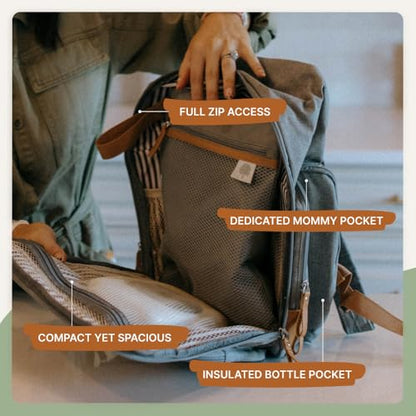 Parker Baby Diaper Backpack - Full Zip Diaper Bag with Insulated Pockets - Gray - color: Gray