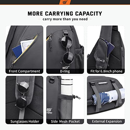 SKYSPER Sling Laptop Bag (Up to 13 Inch) - 18L Crossbody Sling Backpack Travel Shoulder Bag Hiking Daypack for Men Women(Darkgrey) - color: Grey