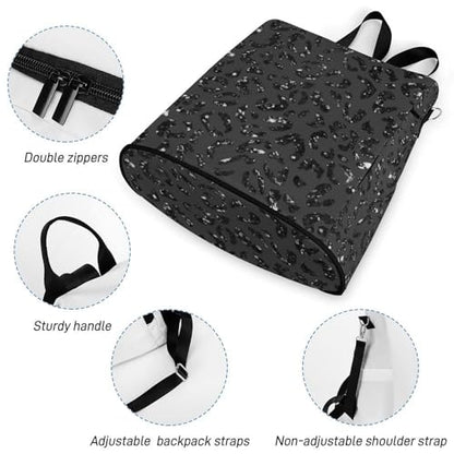Anti-Theft Daypacks Bling Leopard Print Black Backpack Purse for Women Fashion Bag Travel Pack Basic Casual Bags - color: Bling Leopard Print Black, size: No Custom
