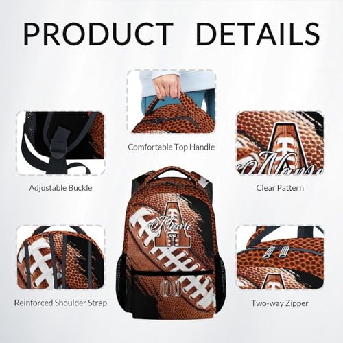 Mercuryelf Personalized Boys Football Backpack Set - Custom Monogram Bookbag for Kids/Player/Team with Adjustable Straps - color: Brown