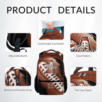 Mercuryelf Personalized Boys Football Backpack Set - Custom Monogram Bookbag for Kids/Player/Team with Adjustable Straps - color: Brown
