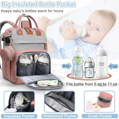 SHITIESHOU Diaper Bag Backpack Baby Bag for Mom Dad with Changing Pad, 19 Pockets, Large Waterproof Travel Baby Girl Boy Toddle Diaper Bag with Insulated Pocket, Baby Shower Gifts, Pink Grey - color: Pink Grey
