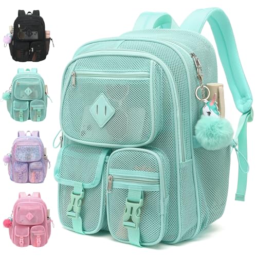 Mesh Backpack for Girls Boys, Heavy Duty Semi-Transparent Mesh Bookbag Womens Mens Mesh Backpacks for School, Sports, Beach, Swimming, Travel Green - color: Green