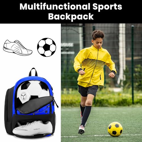 Soccer Backpack with Ball Holder,Youth soccer Bag for Basketball,Volleyball-Includes Separate Shoe Compartment&and Insulation (Blue) - color: Blue