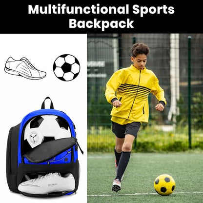 Soccer Backpack with Ball Holder,Youth soccer Bag for Basketball,Volleyball-Includes Separate Shoe Compartment&and Insulation (Blue) - color: Blue