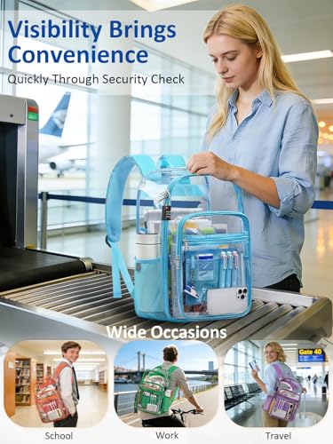 Extra Large Clear Backpack with TSA Lock, Heavy Duty Transparent See Through Clear Bookbag for College, Work, Travel, Casual Sport, Light Blue - color: Light Blue