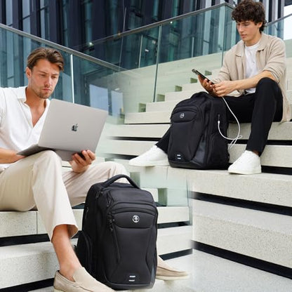 Swissdigital Design Men's Laptop Backpack for College and Business Travel with Integrated USB Charging Port and RFID Protection, fits Laptops up to 15.6-Inch, Black | SD1695-01 - color: Black