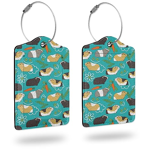 Luggage Tags for suitcases,2 Pack Cute Guinea Pig Luggage Tag,Leather Stainless Steel Loop Label Tag for Women Men Girls Travel Bag Suitcase - color: Cute Guinea Pig