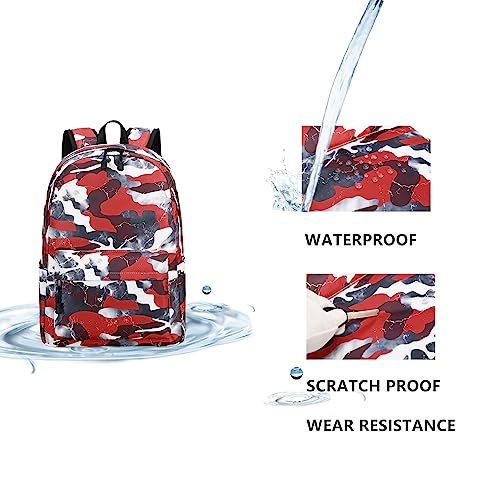 Lmwzh Backpack For Boys Girls Elementary Waterproof teen School Bags Kids Bookbag Lightweight Camo Red - color: Red
