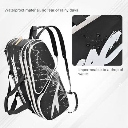 TILDOSAC Pickleball Bag - Large Paddle Bag for 4 Paddles & Accessories - Fence Hook, Extra Pockets, Shoe Compartment - color: Blcak-White
