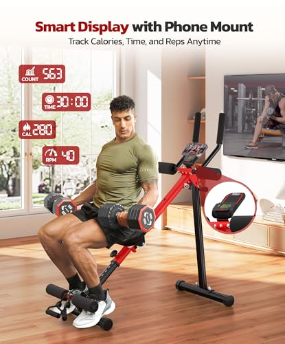 Yoleo 2 in 1 Ab & Rowing Machines for Home, Foldable Ab Workout Equipment, Ab Trainer Machine for Stomach Workout, Ab Crunch Machine with Foam Support,7-Length Adjustable Ab Machine for Home Exercise