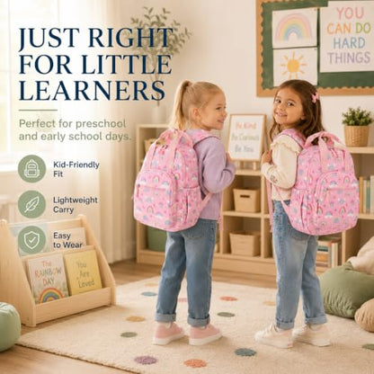 Bluboon Toddler Backpack for Girls Boys 3-6 Cute 15" Preschool Kindergarten Backpacks Kids Daycare Bags School Travel (Age 4-8 (15" H Fit A4 Folder)) - color: Pink-rainbow Bow L, size: Age 4-8 (15" H Fit A4 Folder)