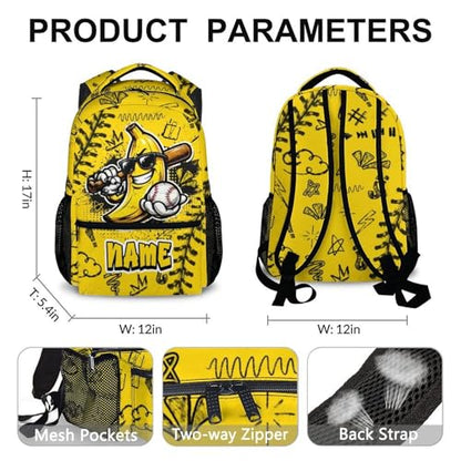 Personalized Kids Backpack Custom Baseball Schoolbag for Boys, Fun Banana Bookbag for School Travel Hiking - color: Yellow