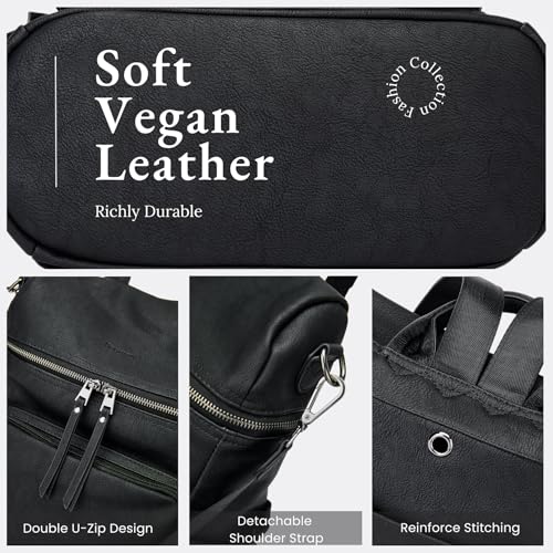 Anti-Theft Backpack Purse for Women, Convertible 3-in-1 Vegan Leather Backpack with Hidden Zipper, Adjustable Shoulder & Crossbody Bag for Travel and Daily Commute - color: B Black