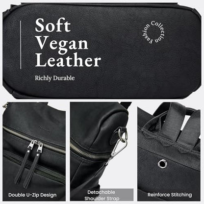 Anti-Theft Backpack Purse for Women, Convertible 3-in-1 Vegan Leather Backpack with Hidden Zipper, Adjustable Shoulder & Crossbody Bag for Travel and Daily Commute - color: B Black