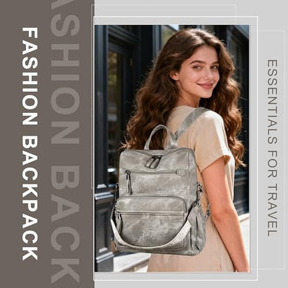 Dora & Liz Backpack Purse for Women, Pu Leather Designer Travel Backpack, Fashion Work Ladies Shoulder Bag Handbag - color: Grey