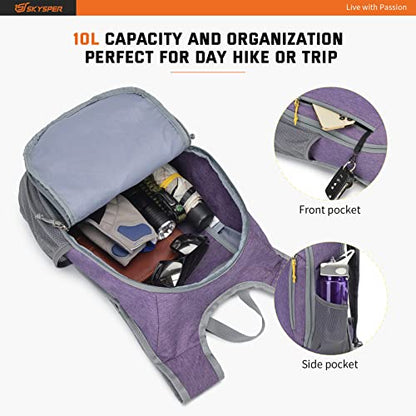 SKYSPER Small Daypack 10L Hiking Backpack Packable Lightweight Travel Day Pack for Women Men - color: Purple, size: 10l