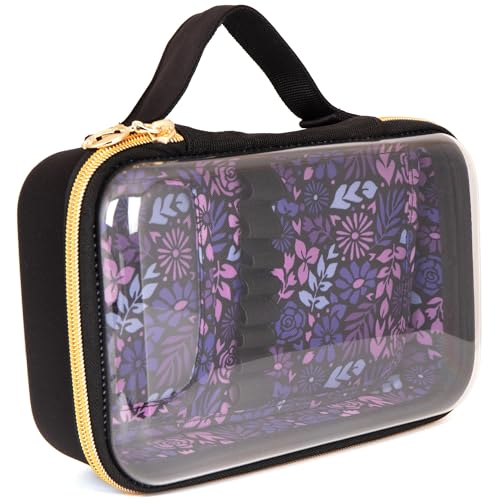 ZIPIT: Travel Makeup Bag - Black & Purple Flowers - Protective Hard Shell, Large Cosmetic Case, Transparent Zipper Lid, Handle, Toiletry Organizer - color: Black
