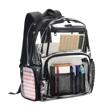16" Clear Backpack for School – Heavy Duty Transparent Bookbag for Boys, Girls, Men Kids & Adults - size: Large