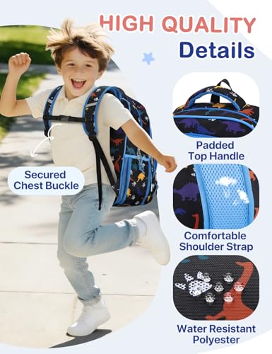 VASCHY Kids Backpacks, 12L Toddler & 17.5L School Backpacks, Lightweight Water-Resistant for Boys and Girls Ages 3-12 - color: Black Dinos-l, size: Large