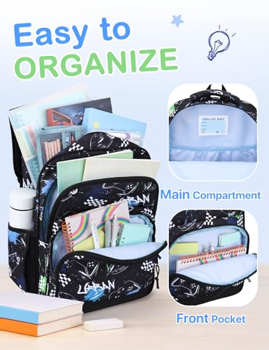 VASCHY Kids Backpacks, 12L Toddler & 17.5L School Backpacks, Lightweight Water-Resistant for Boys and Girls Ages 3-12 - color: Black & White Racer-l, size: Large