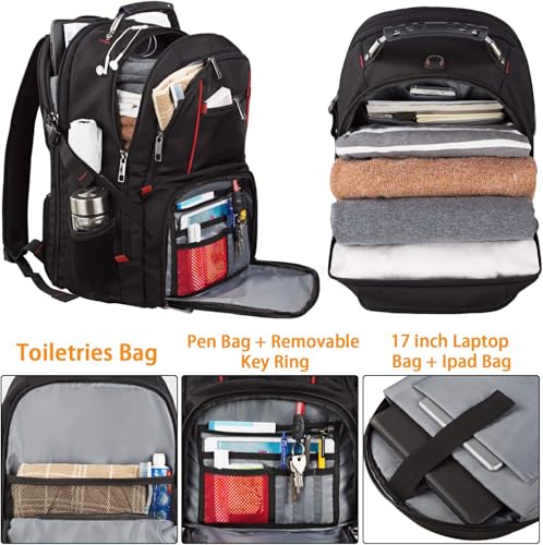 LTINVECK Travel Laptop Backpack, Extra Large Backpack for Men Women, TSA Friendly Heavy Duty Big Business Computer Backpacks Bag Fit 17 Inch Laptops, RFID Backbag - color: Red