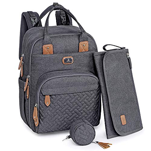 Dikaslon Diaper Bag Backpack with Portable Changing Pad, Pacifier Case and Stroller Straps, Large Unisex Baby Bags for Boys Girls, Multipurpose Travel Back Pack for Moms Dads, Dark Gray - color: Dark Grey