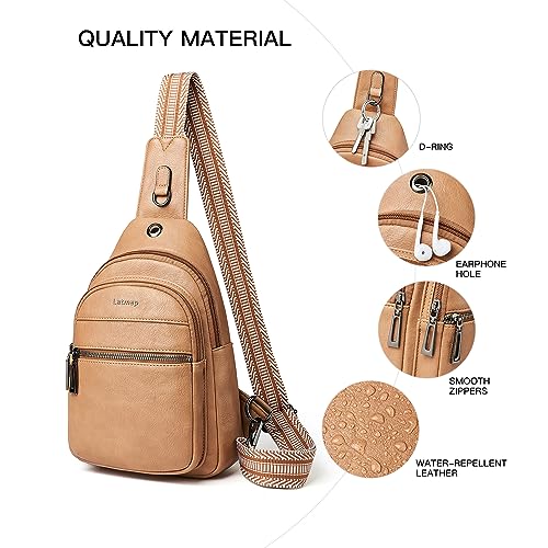 LATMAP 7L Sling Bag For Women Faux Leather Anti Theft Small Casual Daypack Backpack Fanny Pack Crossbody Chest Bags Purse Waterproof Tan - color: Tan
