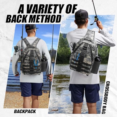 Piscifun Fishing Backpack with Rod Holder, Lightweight Sling Bag Storge Gear and Equipment - color: Digital Camouflage, size: Large, style: Latch