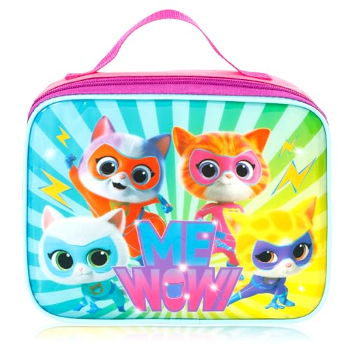 Super Kitties Backpack with Lunch Box for Girls + Accessories Bundle | 16" Large SuperKitties Bookbag, Insulated Lunch Bag Plus Water Bottle, Coin Pouch, More - Super Kitties School Supplies