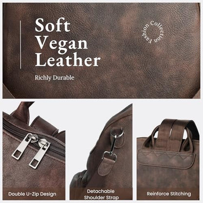 Anti-Theft Backpack Purse for Women, Convertible 3-in-1 Vegan Leather Backpack with Hidden Zipper, Adjustable Shoulder & Crossbody Bag for Travel and Daily Commute - color: A Two Toned Coffee
