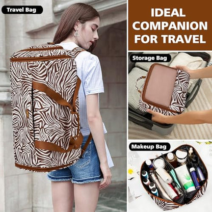 Convertible Garment Bags for Travel - Carry on Garment Duffle Bag with Backpack Straps for Men Women, 4 in 1 Large Travel Duffel Bags with Shoes Compartment Hanging Suit Dress Weekender Bag 3pcs Set - color: D1-Brown Zebra