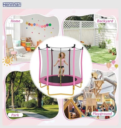 5 FT Kids Trampoline with Safety Enclosure Net, Indoor Outdoor Toddler Trampoline with U-Shaped Legs & Foam Poles, Mini Trampoline for Kids - color: Pink