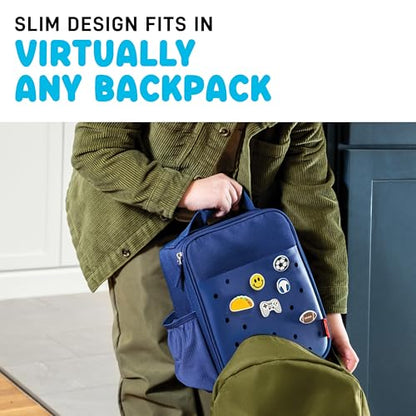 Fit & Fresh Lunch Box For Kids, Boys & Girls, School, Camp, Insulated Bag With Shoe Charm Slots For Personalization, Navy Blue - color: Navy Blue