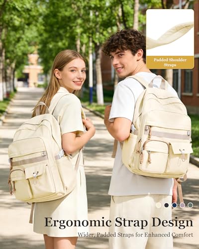 weradar Cute Backpack For School Teens Girls,Aesthetic Bookbag,Waterproof College Backpack For Women,Middle School Bag Casual Daypacks Travel Back pack With Lots of Pockets(Beige) - color: A3- Beige