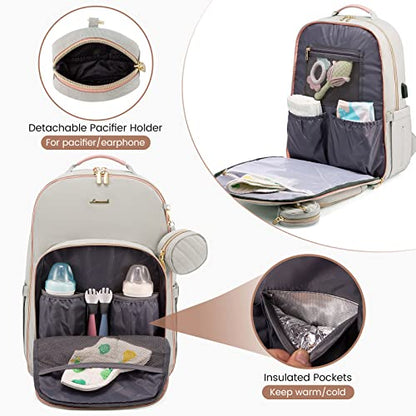 LOVEVOOK Diaper Bag Backpack, Quilted Baby Bag with Changing Pad & Pacifier Holder, Waterproof Travel Diaper Bags for Baby Boys Girls, Stylish and Large Capacity, Light Grey - color: Light Grey