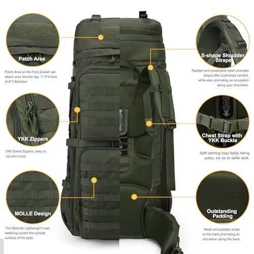 Mardingtop 75L Molle Hiking Internal Frame Backpacks - color: Ranger Green