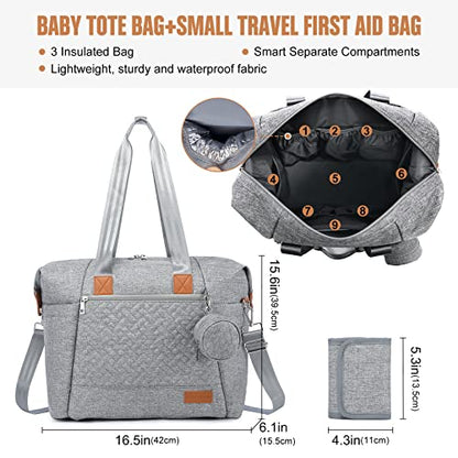 LOVEVOOK Diaper Bag Tote, Baby Diaper Bag Waterproof Travel Diaper Tote with Changing Pad - color: Light Grey