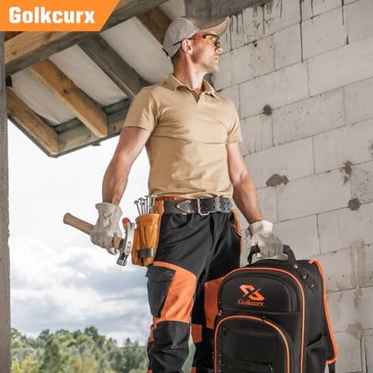 Golkcurx Tool Backpack, Heavy Duty Backpack Tool Bag, 1680D Tools Carrier for Electrician, Durable and Molded Base