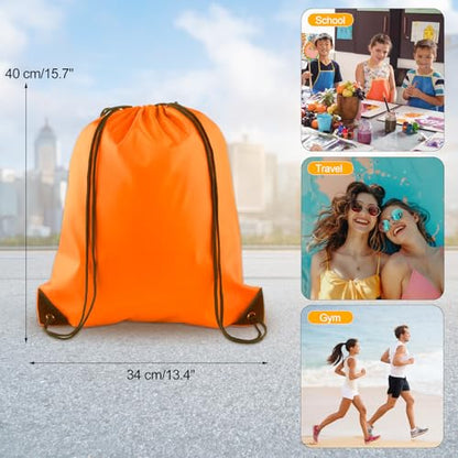 KUUQA 2Pcs Orange Drawstring Backpack Bags Cinch Sack Bulk String Backpack Storage Bag - color: Orange