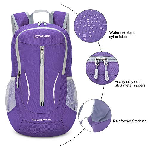 ZOMAKE Ultra Lightweight Packable Backpack 25L, Foldable Hiking Backpacks Water Resistant Small Folding Daypack for Travel(Purple) - color: Purple-b