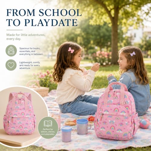 Bluboon Toddler Backpack for Girls Boys 3-6 Cute 15" Preschool Kindergarten Backpacks Kids Daycare Bags School Travel (Age 4-8 (15" H Fit A4 Folder)) - color: Pink-rainbow Bow L, size: Age 4-8 (15" H Fit A4 Folder)