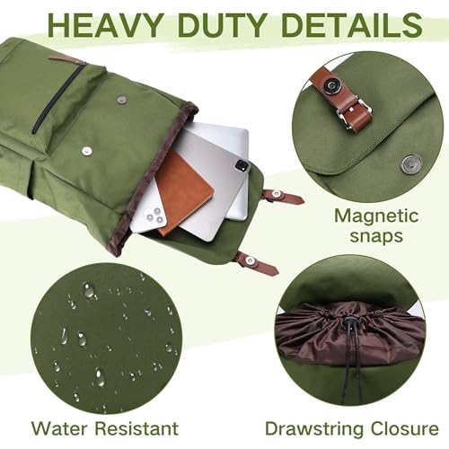 VASCHY Backpack for Men, Water Resistant High School Backpack Travel Carry-on Anti-theft Casual Daypack for Work Business Hiking Green - color: Green