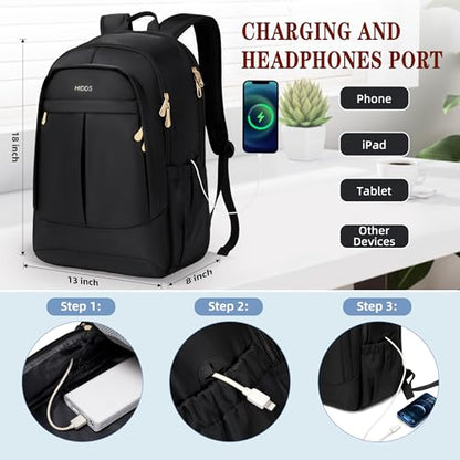 Travel Laptop Backpack for Women 15.6 Inch Computer Backpacks with USB Charging Hole Anti Theft Carry on Bag College Bookbag Large Black Back Pack for Work Business Traveling Commuter Daypack-Black - color: Black
