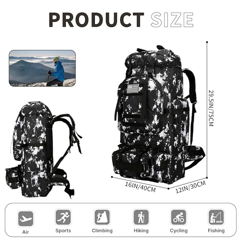King'sGuard 100L Camping Hiking Backpack Molle Rucksack Military Camping Backpacking Daypack (Black Lighting) - color: Black Lighting