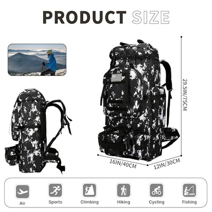 King'sGuard 100L Camping Hiking Backpack Molle Rucksack Military Camping Backpacking Daypack (Black Lighting) - color: Black Lighting