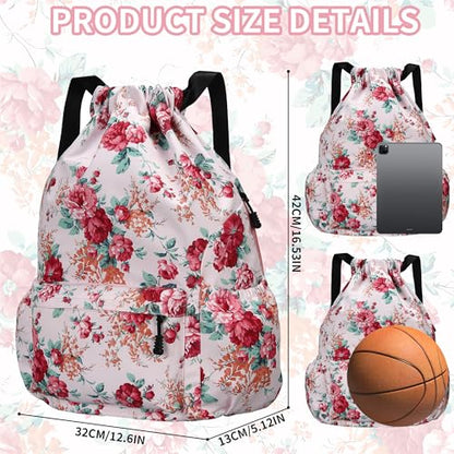 Drawstring Backpack for Women Drawstring Gym Bag Water Resistant Small Cinch Sack Pull String Backpack Bag (Flower-D) - color: Peony