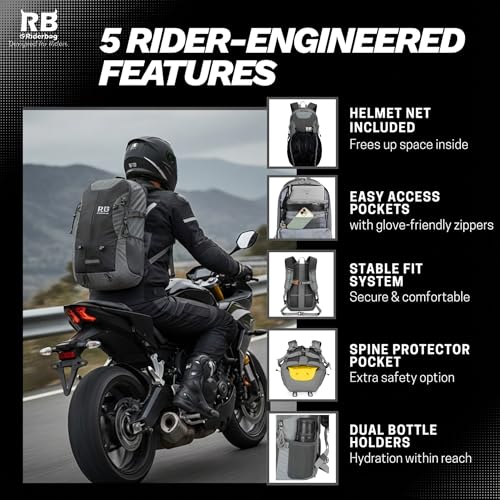 riderbag Reflective Motorcycle Backpack, Hi Viz Commuter Riding Bag | Designed by Riders for Everyday Rides with Laptop Compartment and Helmet Net. Built to Help You Be Seen. - color: Black